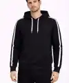 Erkek Şeritli Kapüşonlu Sweatshirt Oversize 3 Iplik Pamuklu - Siyah