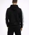 Erkek Şeritli Kapüşonlu Sweatshirt Oversize 3 Iplik Pamuklu - Siyah