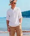 Erkek Uzun Kollu Hakim Yaka Düğmeli Erkek Müslim Gömlek