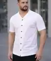 Erkek Waffle Kumaş Kısa Kollu Düğmeli Açık Yaka Regular Fit Gömlek - Beyaz