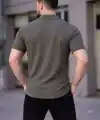 Erkek Waffle Kumaş Kısa Kollu Düğmeli Açık Yaka Regular Fit Gömlek - Haki