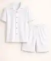 Erkek Waffle Kumaş Kısa Kollu Gömlek Şort Takım Regular Fit Yazlık İkili Set - Beyaz