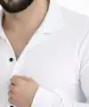 Erkek Waffle Kumaş Uzun Kollu Düğmeli Açık Yaka Regular Fit Gömlek - Beyaz