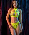 FANTEZİ LASTİK ŞERİT SÜTYEN KÜLOT TAKIM NEON SARI (MGP6641)