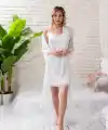 GELİN SET SATEN MİNİ ASKILI GECELİK VE STRİNG TAKIM EKRU (MGP32172)