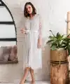 GELİN SET TRANSPARAN MİDİ BOY KUŞAKLI SABAHLIK EKRU (MGP12176)