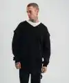 Geniş V Yaka Kol Ribana Detaylı SweatShirt - Siyah