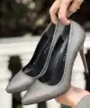 Hillar Platin Saten Stiletto Ayakkabı