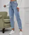 Kadın Açık Mavi Yırtık Mom Fit Kot Pantolon