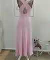 Kadın Arkadan çapraz Detay Yuvarlak Yaka Maksi Viskon Elbise