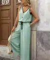 Kadın Askıdan Bağlamalı V Yakalı Belden Süs Bağcıklı Tulum