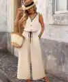 Kadın Askıdan Bağlamalı V Yakalı Belden Süs Bağcıklı Tulum