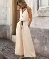 Kadın Askıdan Bağlamalı V Yakalı Belden Süs Bağcıklı Tulum