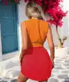 Kadın Askılı Bisiklet Yaka Yandan Açık Mini Aerobin Elbise
