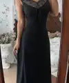 Kadın Askılı Dantel Yakalı Uzun Kalın Fitilli Kaşkorse Gecelik