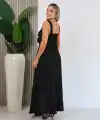 Kadın Askılı Derin V Yakalı Yırtmaçlı Uzun Elbise