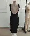 Kadın Askılı Derin Yuvarlak Yakalı Sırtı Açık Midi Dalgıç Elbise