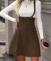 Kadın Askılı Düğmeli Mini Süet Elbise
