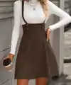 Kadın Askılı Düğmeli Mini Süet Elbise