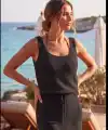 Kadın Askılı Kare Yakalı Belden Bağcıklı Triko Pareo