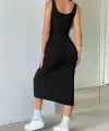 Kadın Askılı Kare Yakalı önden Düğmeli Midi Kaşkorse Elbise