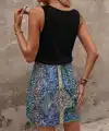 Kadın Askılı Kare Yakalı üst Viskon Alt Desenli Kısa Süprem Elbise