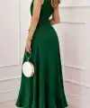 Kadın Askılı Kruvaze Yakalı önü Volanlı Uzun Krep Elbise