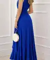Kadın Askılı Kruvaze Yakalı önü Volanlı Uzun Krep Elbise