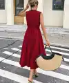 Kadın Askılı Kruvaze Yakalı Yandan Düğmeli Midi Elbise