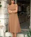Kadın Askılı Omuzlardan Açık Midi Viskon Elbise