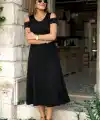 Kadın Askılı Omuzlardan Açık Midi Viskon Elbise