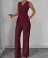Kadın Askılı önden Düğmeli Bluz Ve Pantolon Keten Ikili Takım