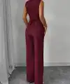 Kadın Askılı önden Düğmeli Bluz Ve Pantolon Keten Ikili Takım