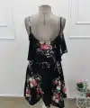 Kadın Askılı V Yakalı çiçek Desenli Mini Süprem Elbise