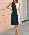 Kadın Askılı V Yakalı çift Renkli Ithal Krep Kısa Elbise