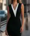 Kadın Askılı V Yakalı Kısa Ithal Krep Elbise