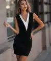 Kadın Askılı V Yakalı Kısa Ithal Krep Elbise
