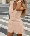 Kadın Askılı V Yakalı önden Düğmelı Bluz Ve Short Ikli Takım
