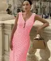 Kadın Askılı V Yakalı Uzun Triko Elbise