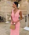 Kadın Askılı V Yakalı Uzun Triko Elbise