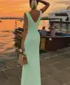 Kadın Askılı V Yakalı Uzun Triko Elbise
