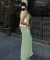 Kadın Askılı V Yakalı Uzun Triko Elbise