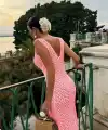 Kadın Askılı V Yakalı Uzun Triko Elbise