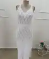 Kadın Askılı V Yakalı Uzun Triko Elbise