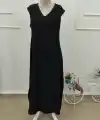 Kadın Askılı V Yakalı Yandan Yırtmaçlı Uzun Bürümcük Elbise