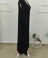 Kadın Askılı V Yakalı Yandan Yırtmaçlı Uzun Bürümcük Elbise