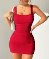 Kadın Askılı Yuvarlak Yaka Mini Kaşkorse Elbise