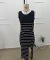 Kadın Askılı Yuvarlak Yaka şerit Detaylı Yırtmaçlı Midi Triko Elbise