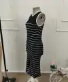 Kadın Askılı Yuvarlak Yaka şerit Detaylı Yırtmaçlı Midi Triko Elbise