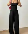 Kadın Askılı Yuvarlak Yaka Uzun Viskon Tulum